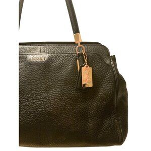 Coach Black Pebbled Leather Satchel With Gold Hardware & Blue Lining